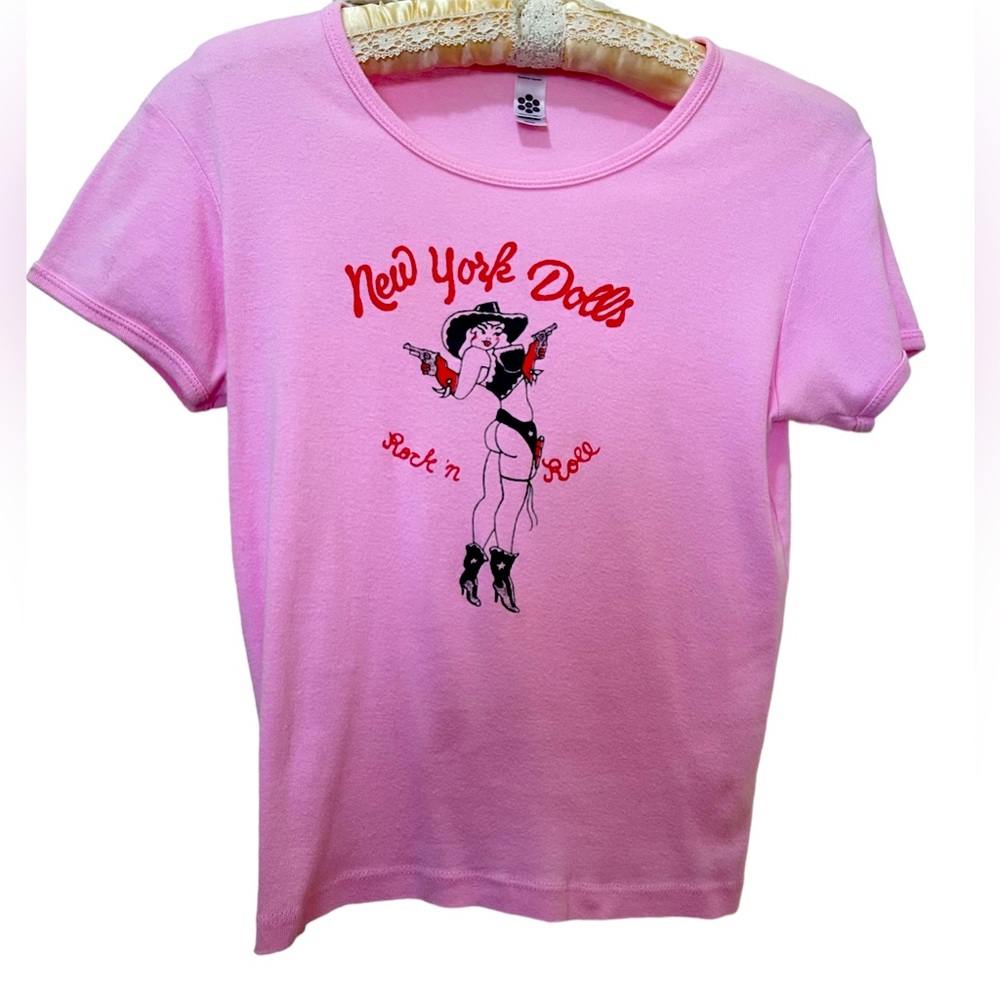 New York Dolls Pink Logo American Apparel T-Shirt, Size Medium